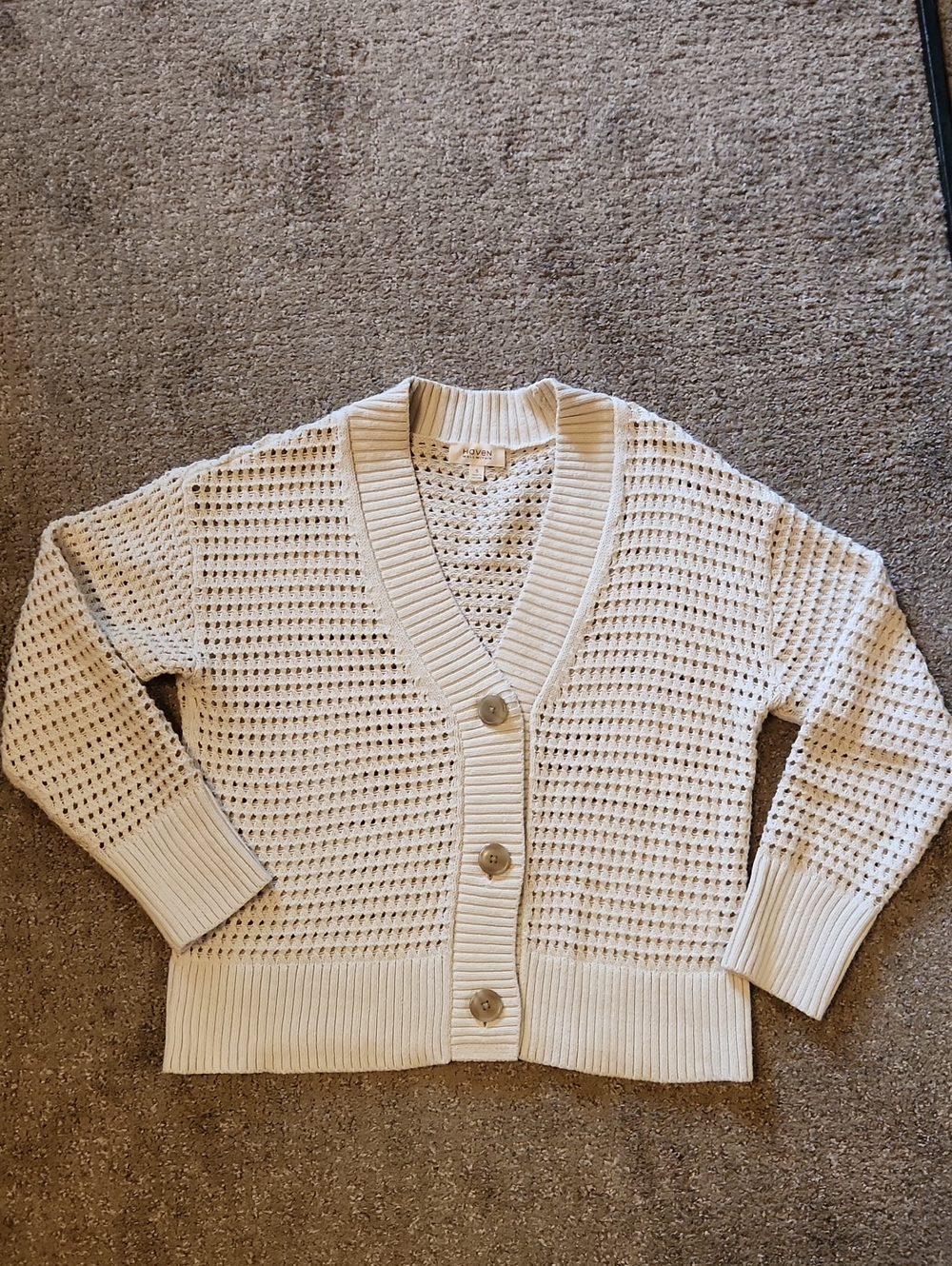 Haven - Open-Knit V-Neck Button Cardigan